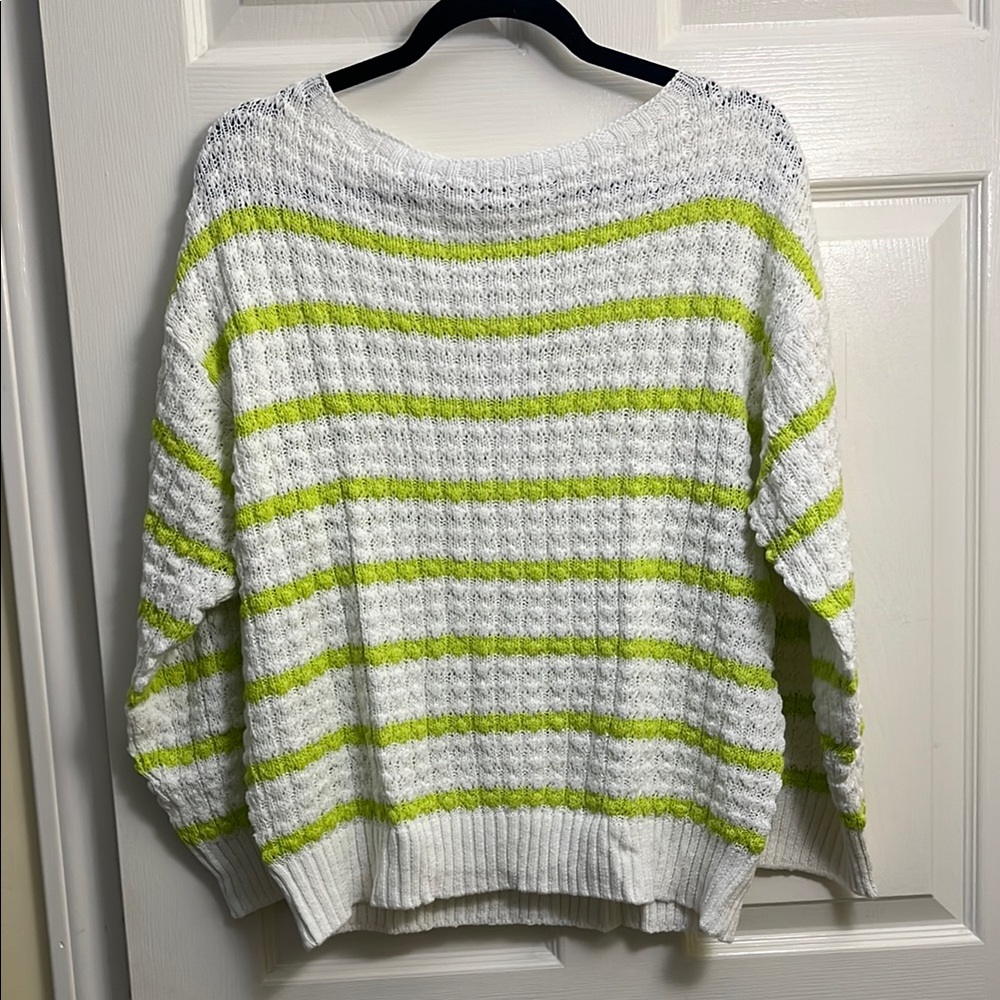 Amour Vert lime green and white cotton linen blend summer sweater